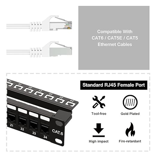 iwillink 10Gbps Patch Panel 24 Port, RJ45 Through Coupler Cat6 Patch Panel UTP - Image 5