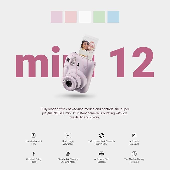 Fujifilm Instax Mini 12 Instant Camera Clay White + Carrying Case + Fuji Instax - Image 2