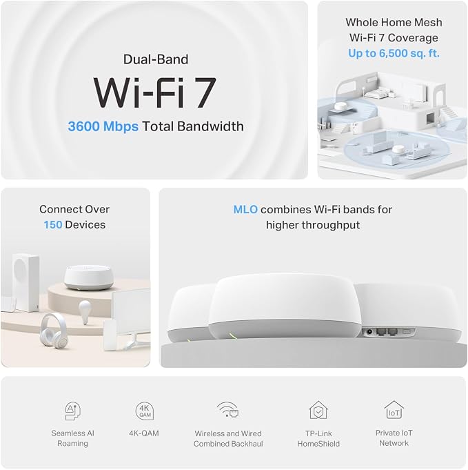 TP-Link Deco 7 BE23 Dual-Band BE3600 WiFi 7 Mesh Wi-Fi System | 4-Stream 3.6 - Image 3