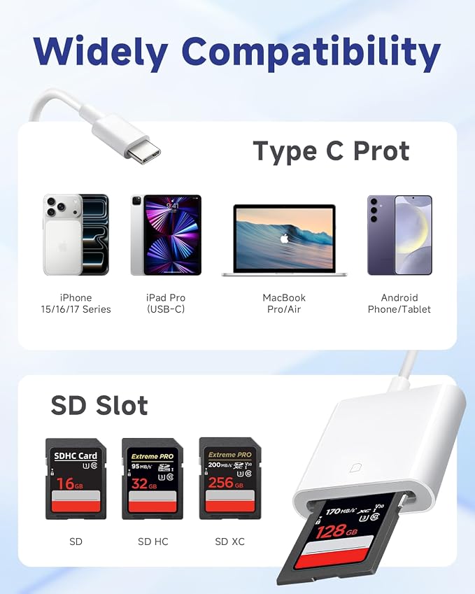 USB C SD Card Reader for iPhone 17/16/15, Durable TPE Type C Camera Adapter for - Image 6