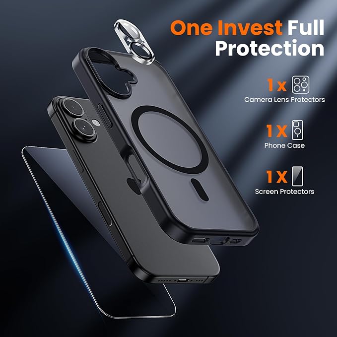 toushion 3 in 1 for iPhone 17 Case Matte Black, Fits MagSafe, Screen - Image 2