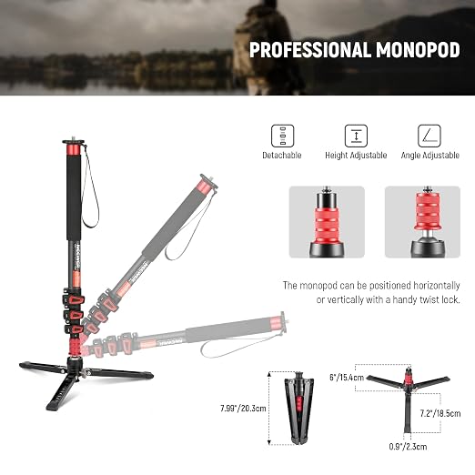 NEEWER 67.7" Camera Monopod Stand, Lightweight Carbon Fiber Travel Tripod - Image 3