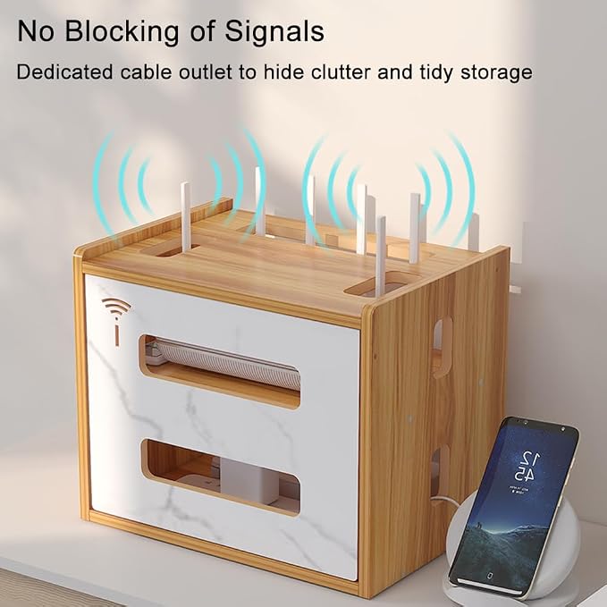 Wooden Router Shelf, Desktop WiFi Router Storage Box Modem Rack Router Cover - Image 3