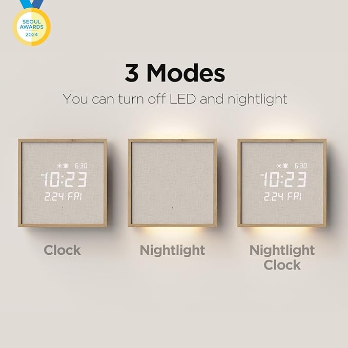 mooas Wooden Frame LED Silent Wall Clock - Image 3