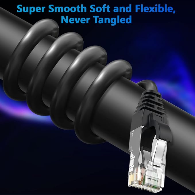 Adoreen Cat 6 Ethernet Cable 30 Ft-Black, Outdoor & Indoor Snagless Long Round - Image 2