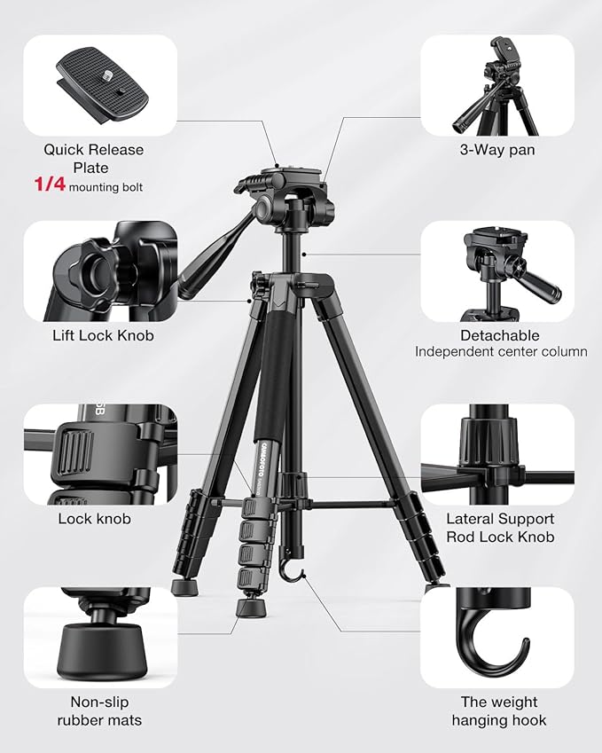 CAMBOFOTO 73" Camera Tripod and Monopod, Professional Aluminum Tripod Stand - Image 6