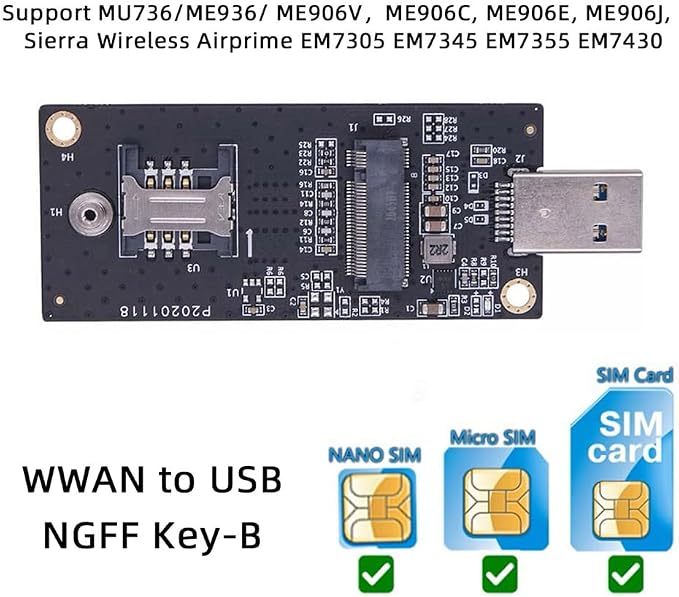 Xiwai M.2 Key-B NGFF WWAN to USB 3.0 Riser Card Adapter w SIM Slot - Image 4