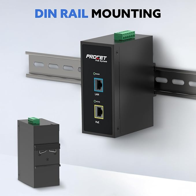 PROCET Gigabit PoE+ Injector Din Rail, 30W Industrial PoE Adapter - Image 7