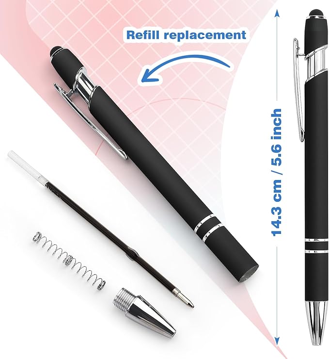 Bribobo 8 Pack Black Ballpoint Pen 2-in-1 Stylus - Image 3