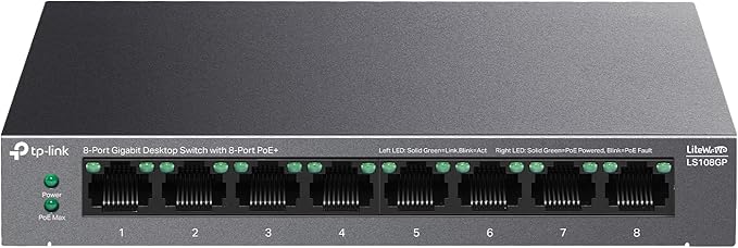 TP-Link LS108GP | 8 Port PoE Gigabit Ethernet Switch | 8 PoE+ Port @ 62W | Plug by TP-Link