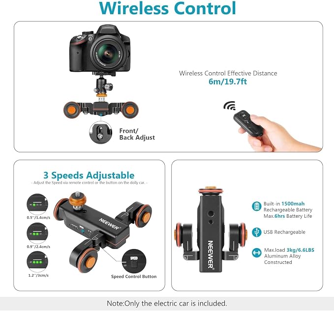 Neewer 3 Wheels Wireless Video Camera Dolly, 3 Speed Motorized Electric Track - Image 4