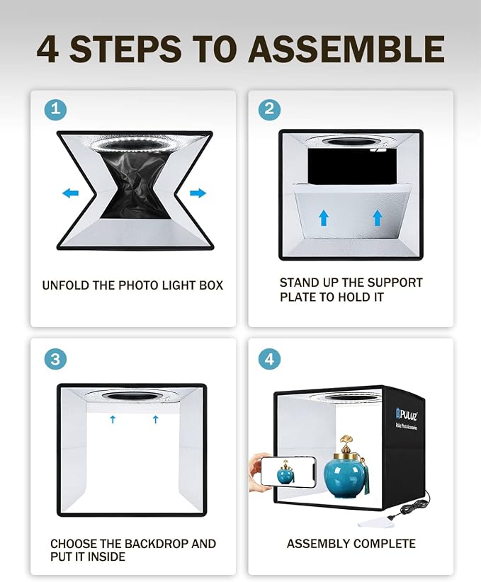 PULUZ 9.8"/25cm Foldable Portable Photo Studio Light Box, Adjustable Brightness - Image 6