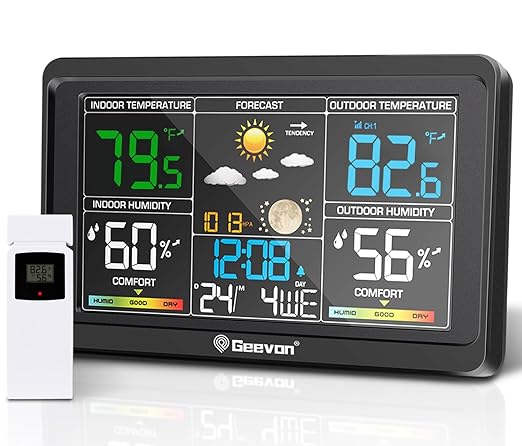 Geevon Weather Stations Wireless Indoor Outdoor Thermometer, Color VA Display by GEEVON