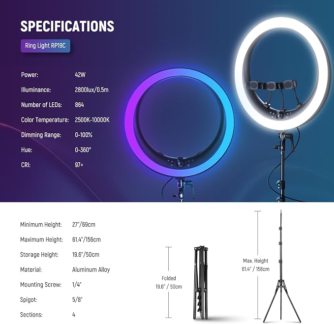 NEEWER 19" RGB LED Ring Light - Image 8