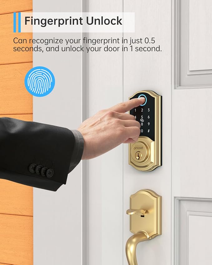 SMONET Smart Lock Brass Fingerprint Deadbolt, Keyless Entry Door Lock - Image 3