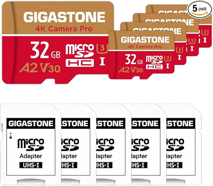 【5-Years Data Recovery】 GIGASTONE 32GB Micro SD Card 5-Pack, 4K Camera Pro by Gigastone