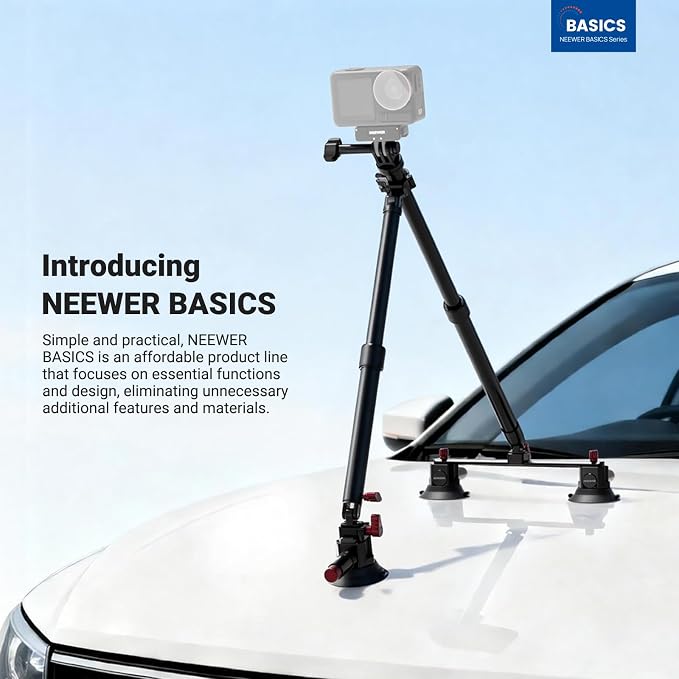 NEEWER Triple Suction Cup Car Mount Kit, Two 24" Aluminum Alloy Extension Poles - Image 2