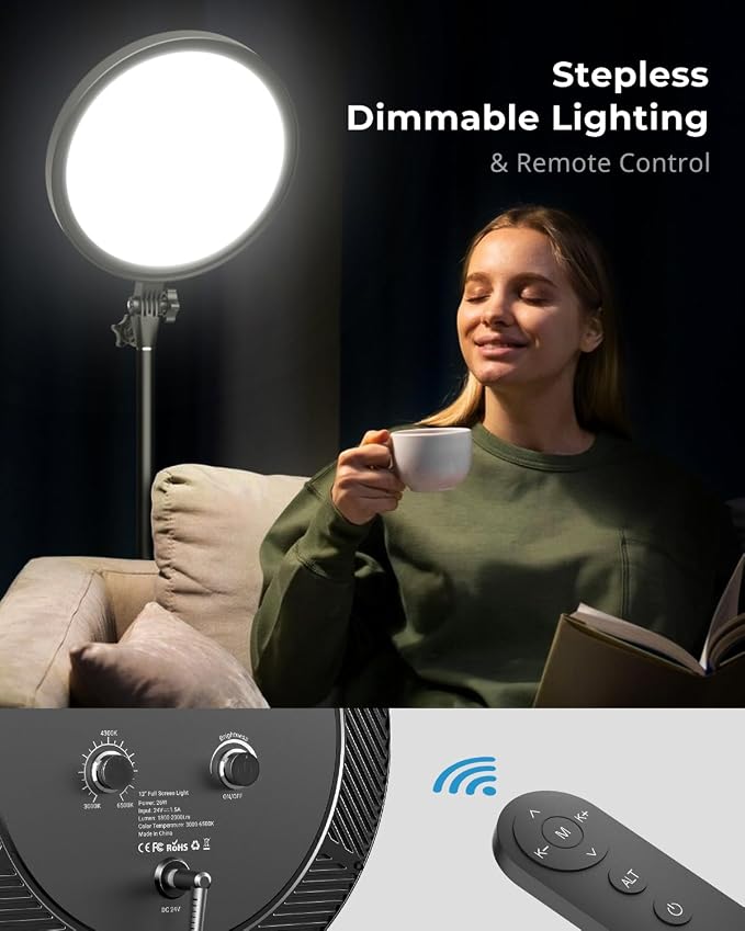 Aureday 12” Ring Light with Stand and Phone Holder, 79” Tall LED Circle Light - Image 6