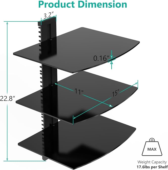 WALI Floating TV Shelf, 3 Tier Glass Projector Shelf - Image 3