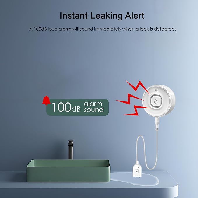 Wi-Fi Water Leak Detector, 100dB Adjustable Audio Alarm Sensor, Sensitive Leak - Image 4
