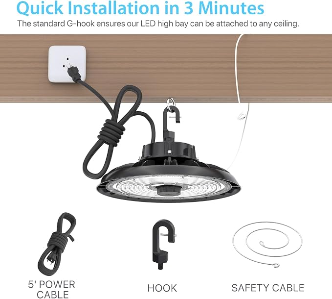 HYPERLITE 150W Smart High Bay LED Shop Lights 4pack, 140LM/W 5000K LED High Bay - Image 6