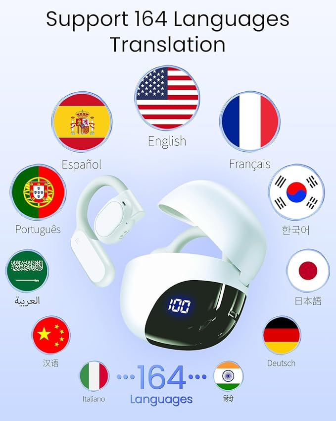 AI Translation Earbuds Real Time 164 Languages 80H Playtime Translator Ear Buds - Image 2