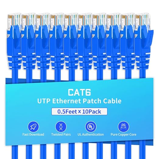 Cat6 Ethernet Cable 0.5 Feet 10 Pack Network RJ45 Cat6 Internet Patch Cable by XANHAM