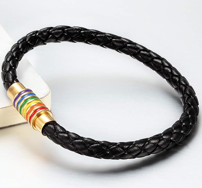 Nanafast Titanium Stainless Steel Rainbow LGBT Pride Bracelet Handmade Braided - Image 3