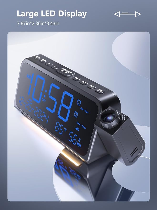 OnLyee Projection Clock for Bedroom Ceiling, Alarm Clock for Heavy Sleepers | - Image 7