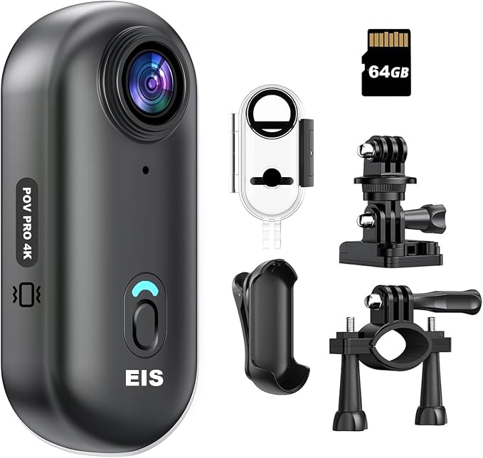 Intepoll Upgraded Image Stabilization 4K 64GB Mini Body Camera, POV PRO Action by INTEPOLL