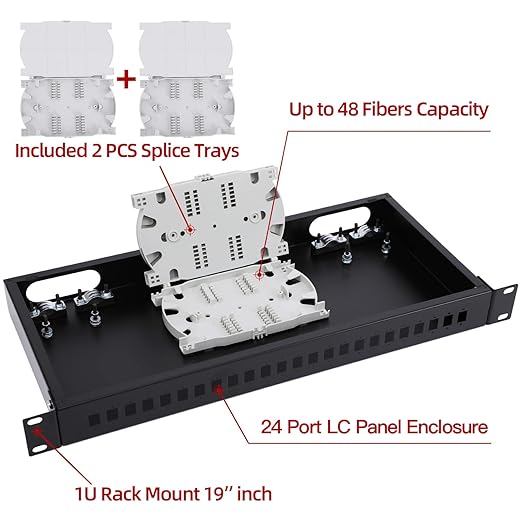 19" Rack Mount Enclosure Fiber Optic Box Fits Racks Cabinet 1U LGX Loaded Patch - Image 2