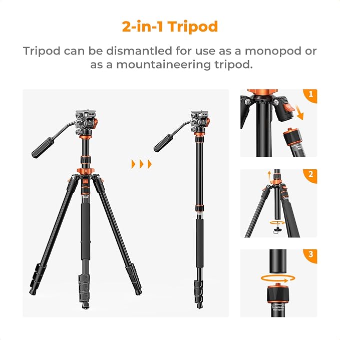 K&F CONCEPT 83" Camera Video Tripod - Image 6