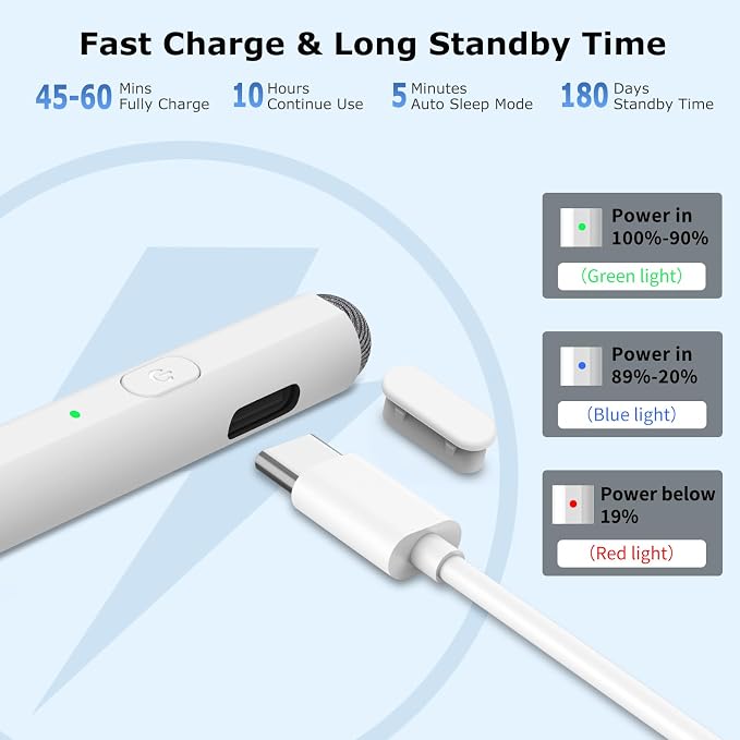 Stylus Pen for iPad, 2 in 1 Active and Capacitive Apple Pen, Fast Charge for - Image 6