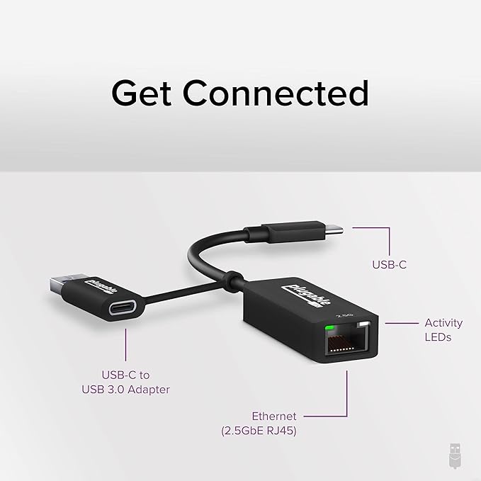 Plugable 2.5G USB-C and USB to Ethernet Adapter – Dual-Connector 2-in-1 USB-C - Image 2