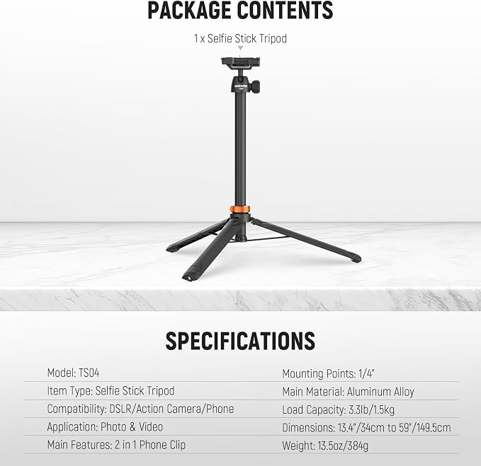 NEEWER Basics 59" Selfie Stick Tripod Compatible - Image 8