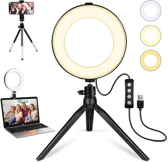 2 in 1 LED 6" Ring Light with Tripod Stand & Clamp by MACTREM
