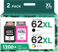62XL 62 Envy 7640 Ink Cartridges Black and Color Combo Pack Replacement by Cool+Toner