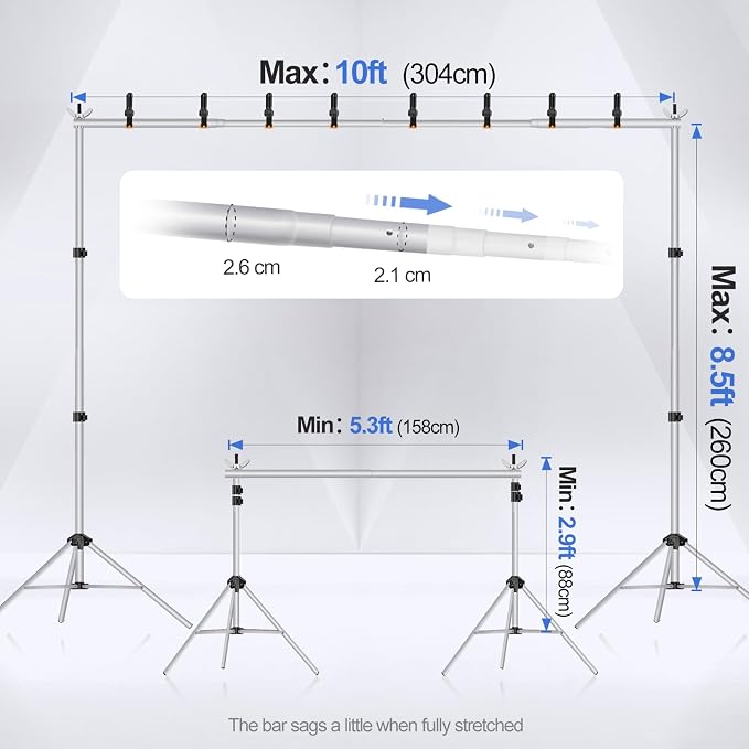 EMART Backdrop Stand 10x8.5ft Photo Studio Adjustable Background Stand Support - Image 3
