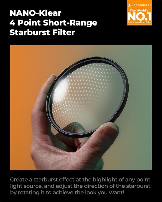 K&F CONCEPT 82mm Variable Short Line Star Lens Filter, Cross Screen Starburst - Image 2