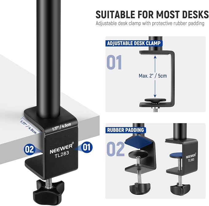 NEEWER Camera Desk Mount with Holder & 360° Ball Head, Desktop Stand 6.6lb/3kg - Image 5