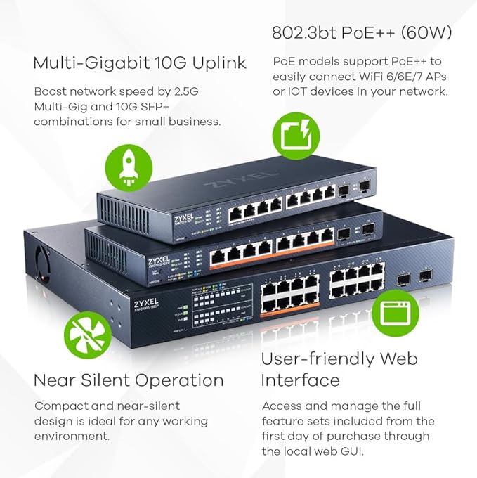 Zyxel 16 Port PoE 2.5Gb Switch | Smart Managed Network Ethernet Switch | 8X - Image 2