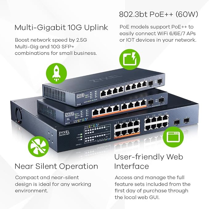 Zyxel 8 Port PoE 2.5Gb Switch | Smart Managed Network Ethernet Switch | 8X 2.5G - Image 2