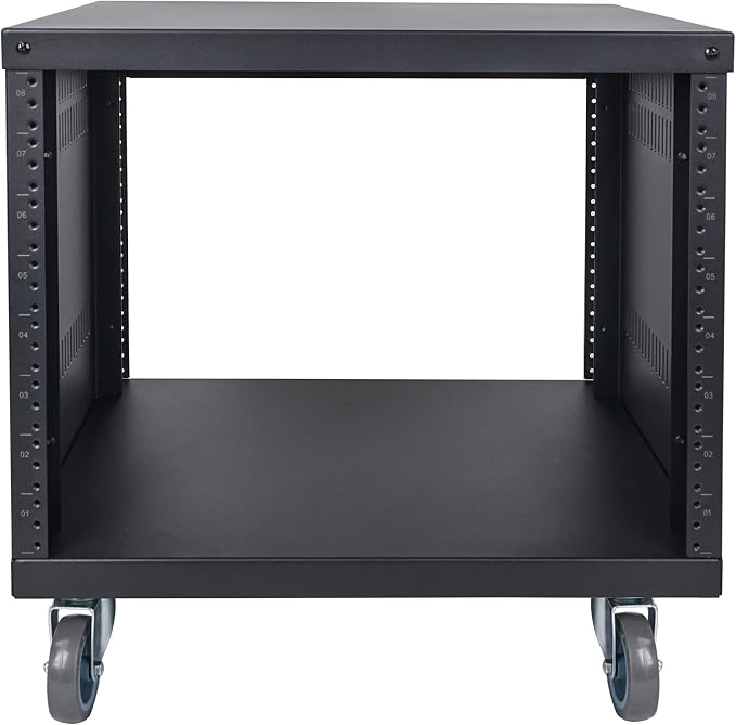 Sound Town 8U Universal Steel Rack, w/Mesh Doors, Locking Casters, Vented Side - Image 5