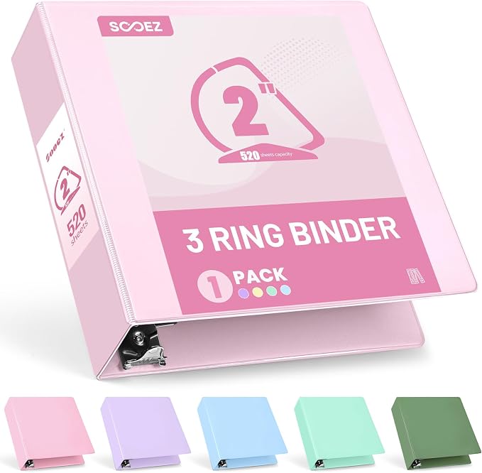 Sooez BinderX Extra Durable 2 Inch 3-Ring Binder, Holds 520 Sheets of 8.5x11 by Sooez