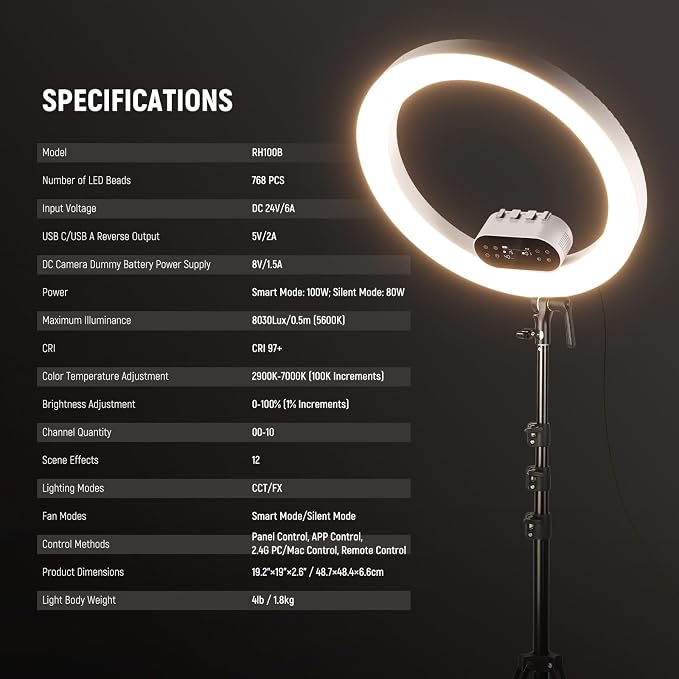 NEEWER 19" 100W High Power LED Ring Light - Image 8