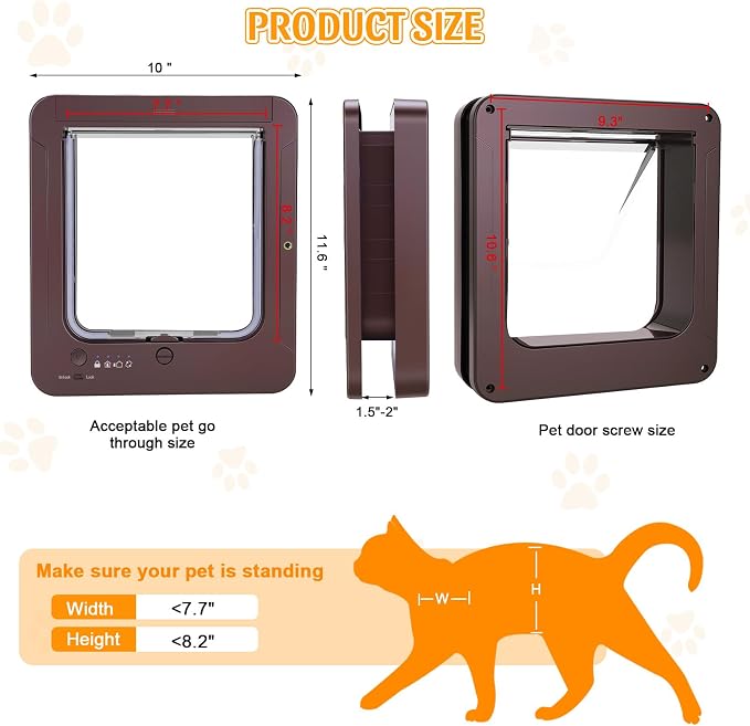 Smart Cat Door with 4 Collar Sensor Key, RFID Cat Door Collar Activated with - Image 2