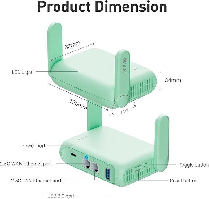 GL.iNet GL-MT3600BE Portable Travel Router, Pocket Wi-Fi 7 Wireless 2.5G Router - Image 3
