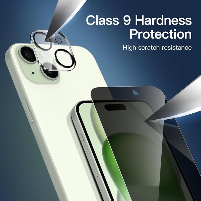 NEW'C 3x Privacy for iPhone 15 Plus Screen Protector+ 3x Camera Lens Protector - Image 6