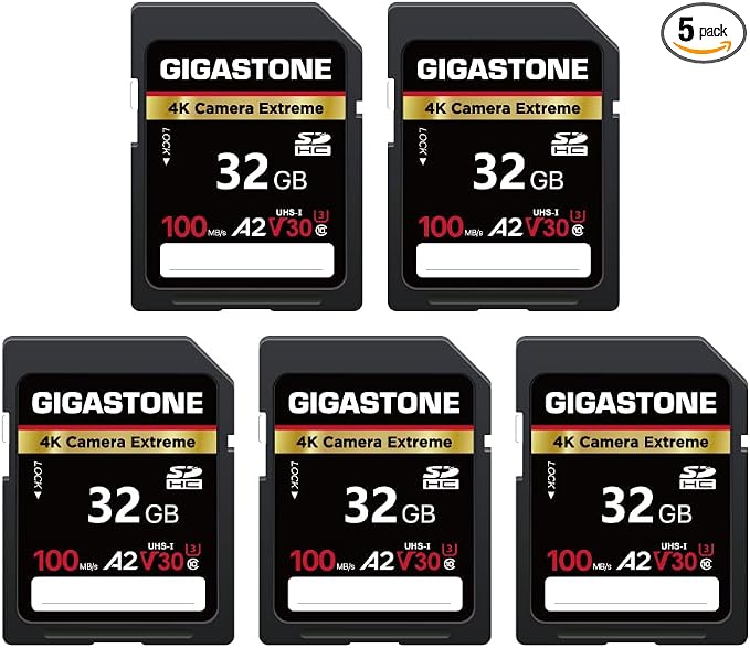 【5-Years Data Recovery】 GIGASTONE 32GB SD Card 5-Pack, 4K Camera Extreme by Gigastone