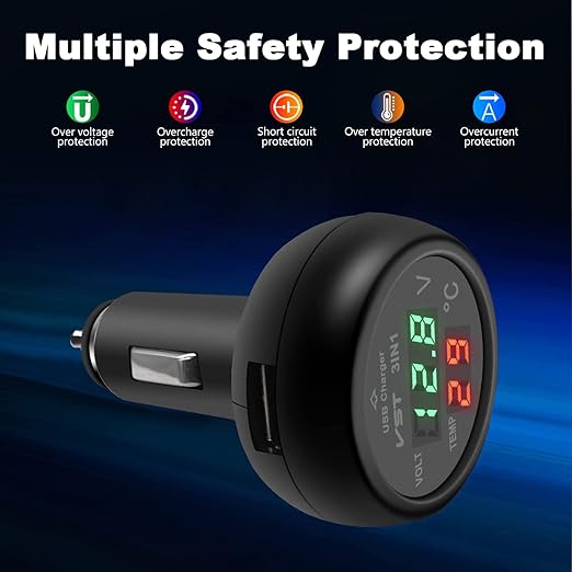 3 in 1 Car Voltmeter, USB Charger Adapter Auto Cigarette Lighter Plug Voltage - Image 5